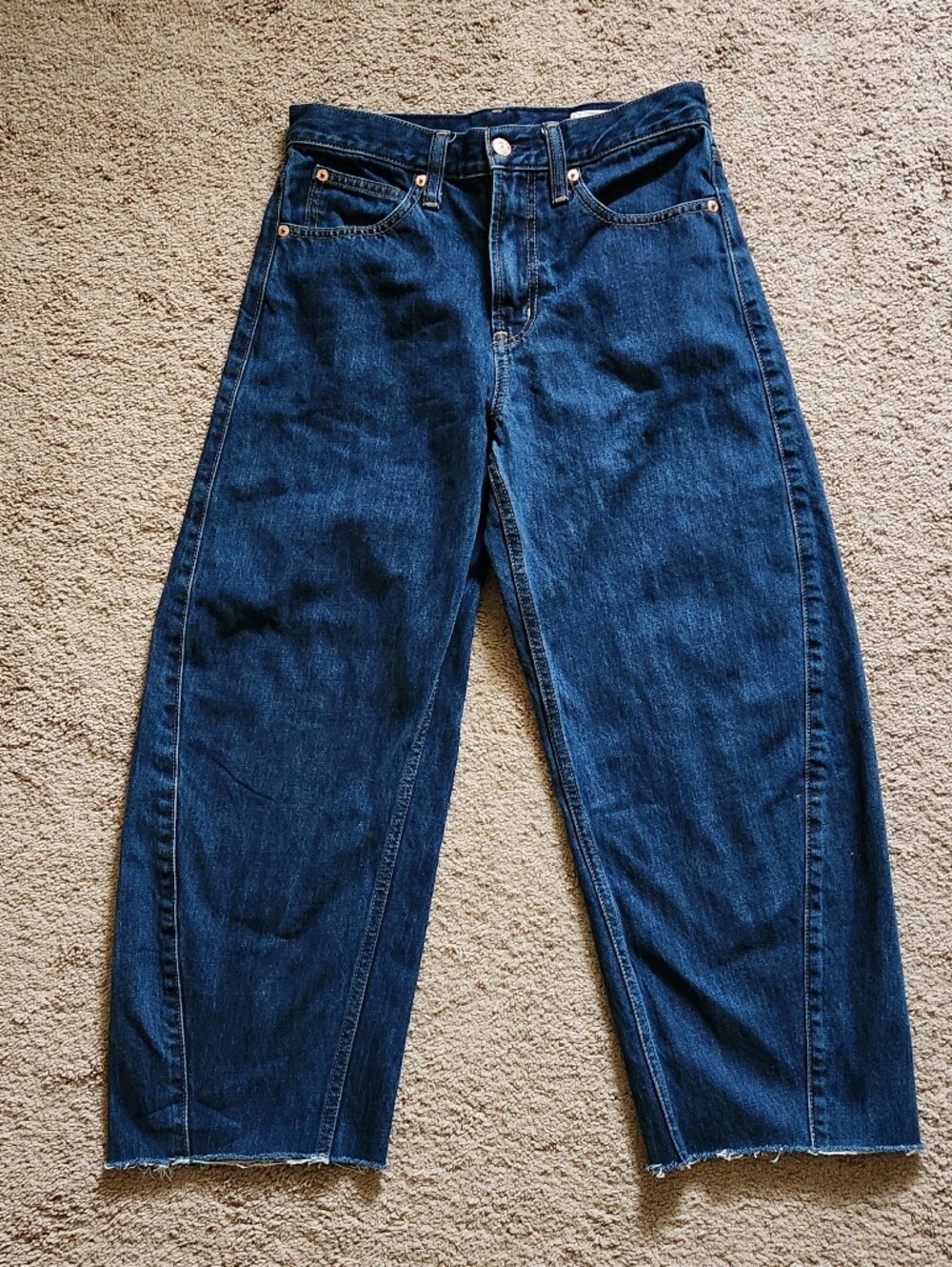GAP Barrel High Rise Jeans Dark Rinse Horseshoe 26 Petite EUC